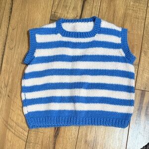 Handmade Blue and White Striped Knit Sleeveless Sweater Vest